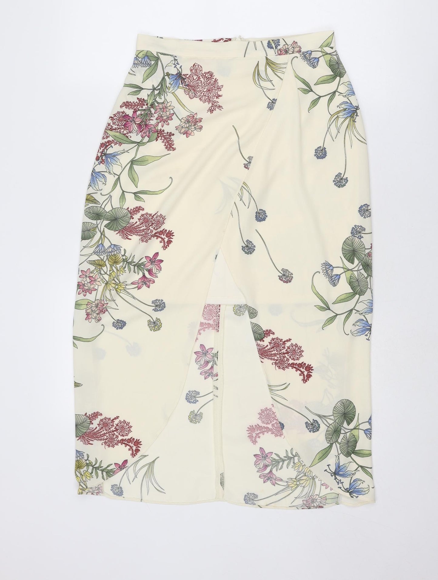 River Island Womens Ivory Floral Polyester A-Line Skirt Size 8 Zip
