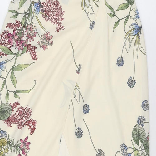 River Island Womens Ivory Floral Polyester A-Line Skirt Size 8 Zip
