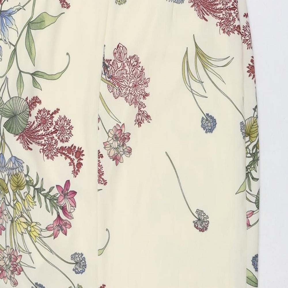 River Island Womens Ivory Floral Polyester A-Line Skirt Size 8 Zip