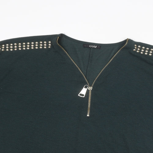 Quiz Womens Green V-Neck Polyester Pullover Jumper Size L