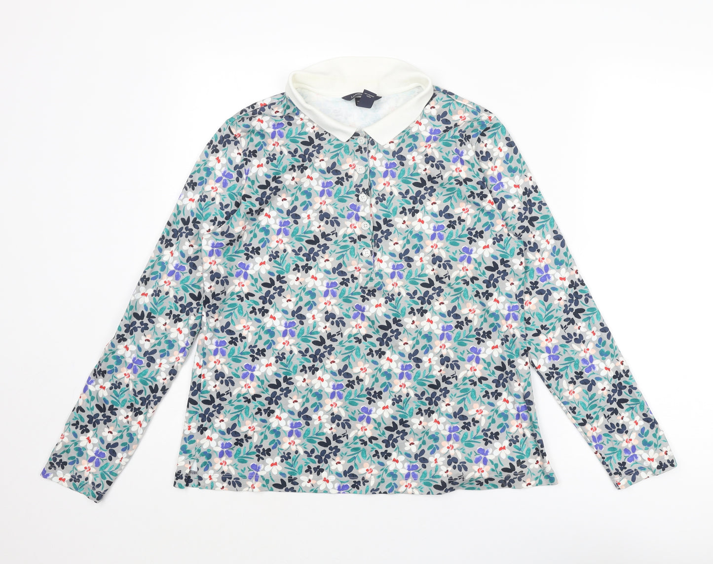 Lands' End Womens Multicoloured Floral Cotton Basic Polo Size M Collared