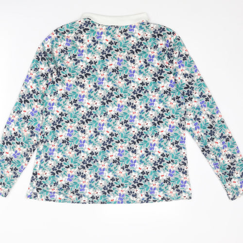 Lands' End Womens Multicoloured Floral Cotton Basic Polo Size M Collared