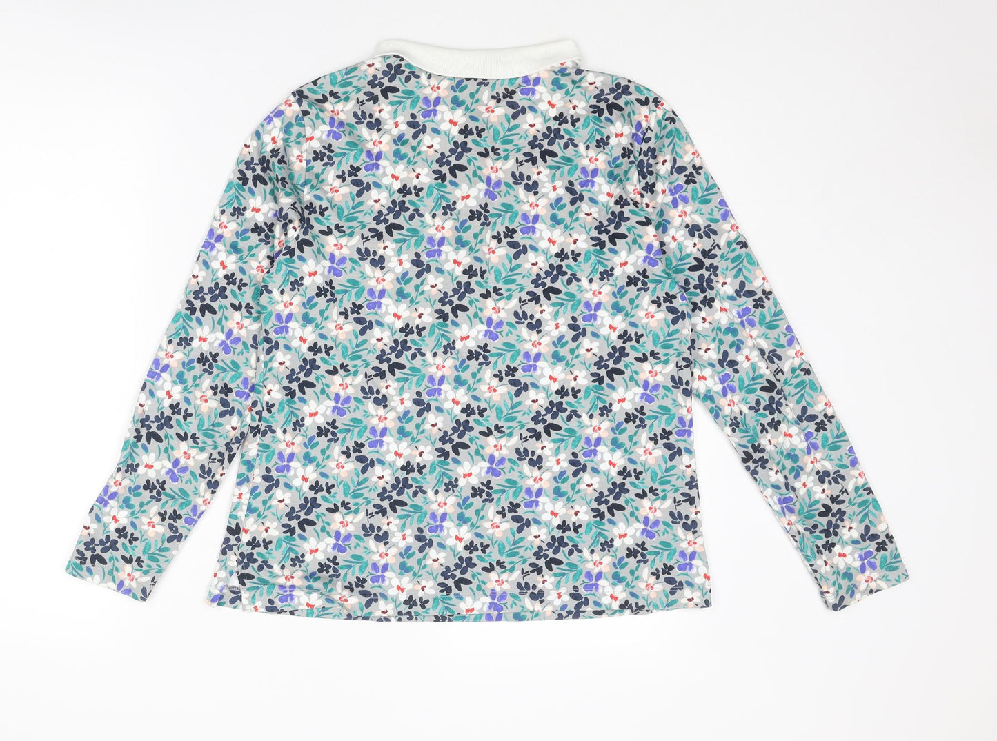 Lands' End Womens Multicoloured Floral Cotton Basic Polo Size M Collared