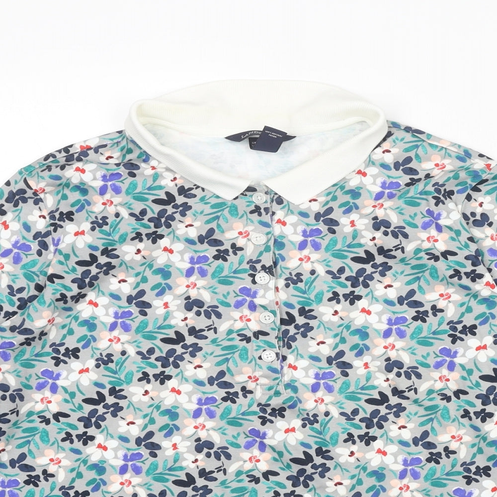 Lands' End Womens Multicoloured Floral Cotton Basic Polo Size M Collared