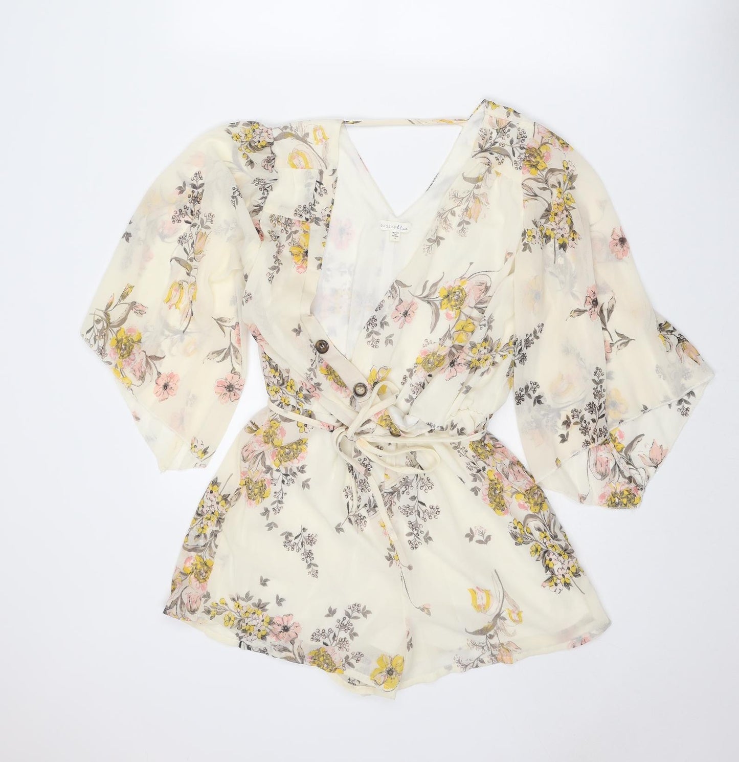 Bailey Blue Womens Ivory Floral Polyester Playsuit One-Piece Size S L3 in Pullover