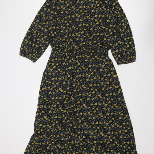 Brave Soul Womens Black Floral Polyester A-Line Size L V-Neck Pullover