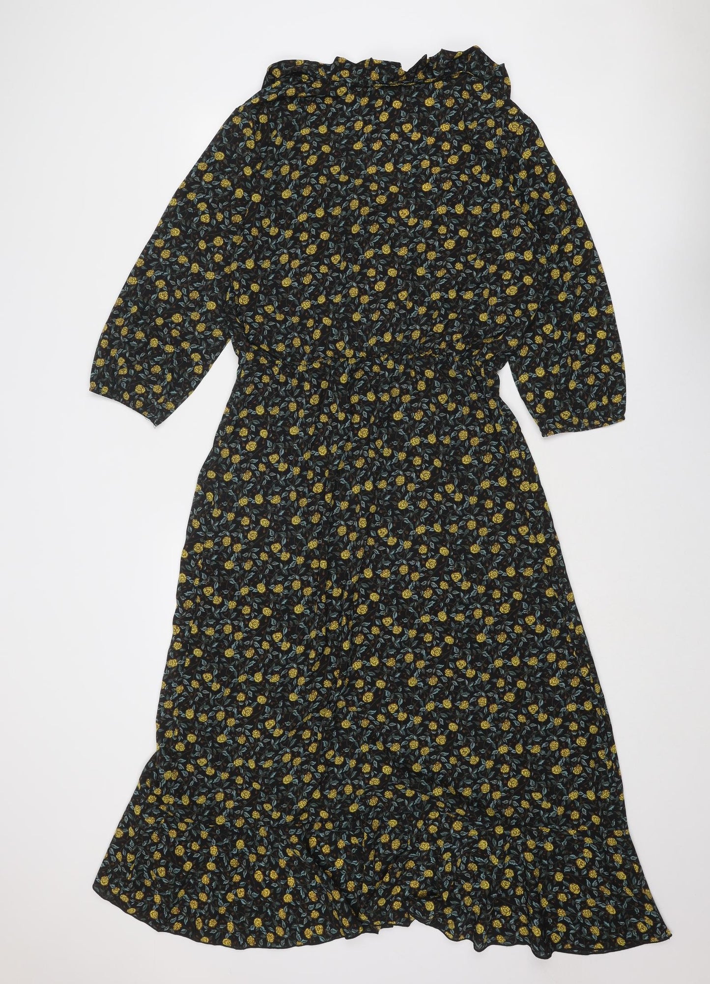 Brave Soul Womens Black Floral Polyester A-Line Size L V-Neck Pullover