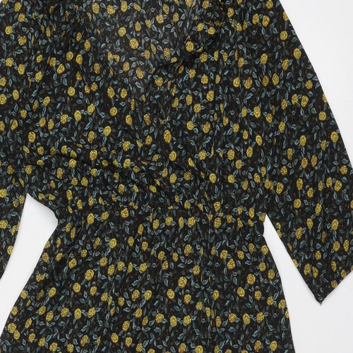 Brave Soul Womens Black Floral Polyester A-Line Size L V-Neck Pullover