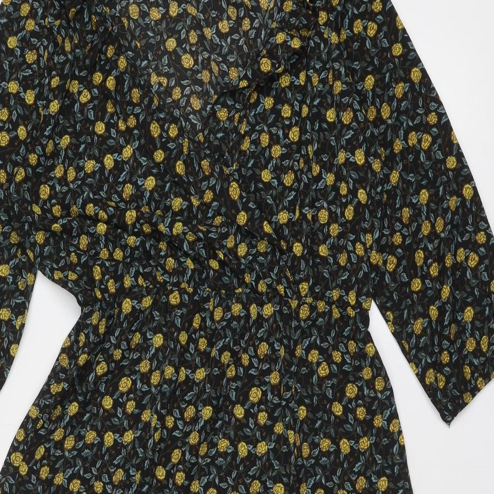 Brave Soul Womens Black Floral Polyester A-Line Size L V-Neck Pullover