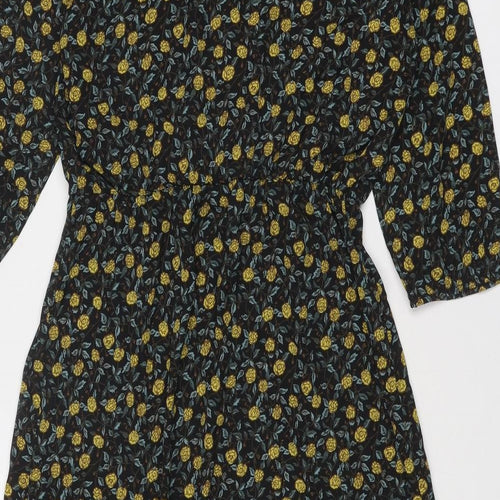 Brave Soul Womens Black Floral Polyester A-Line Size L V-Neck Pullover