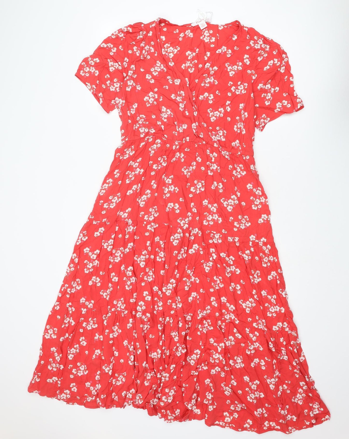 Finery Womens Red Floral Viscose A-Line Size 16 V-Neck Pullover