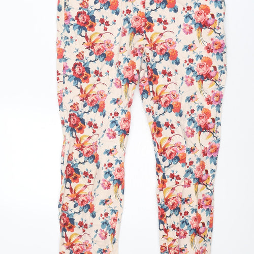 Oasis Womens Multicoloured Floral Cotton Chino Trousers Size 10 L26 in Regular Zip