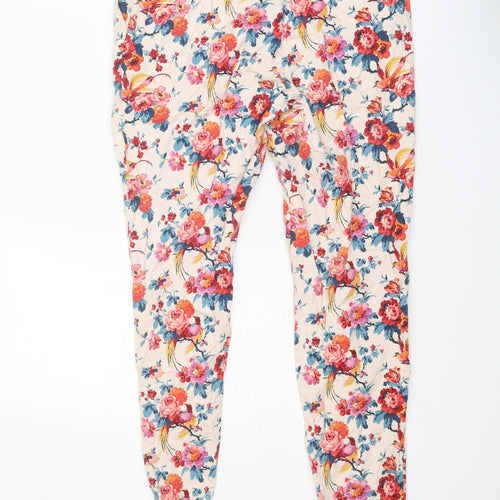 Oasis Womens Multicoloured Floral Cotton Chino Trousers Size 10 L26 in Regular Zip