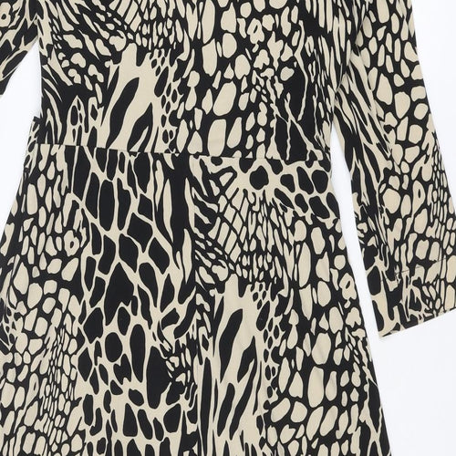 Viyella Womens Black Geometric Polyester A-Line Size 12 V-Neck Zip