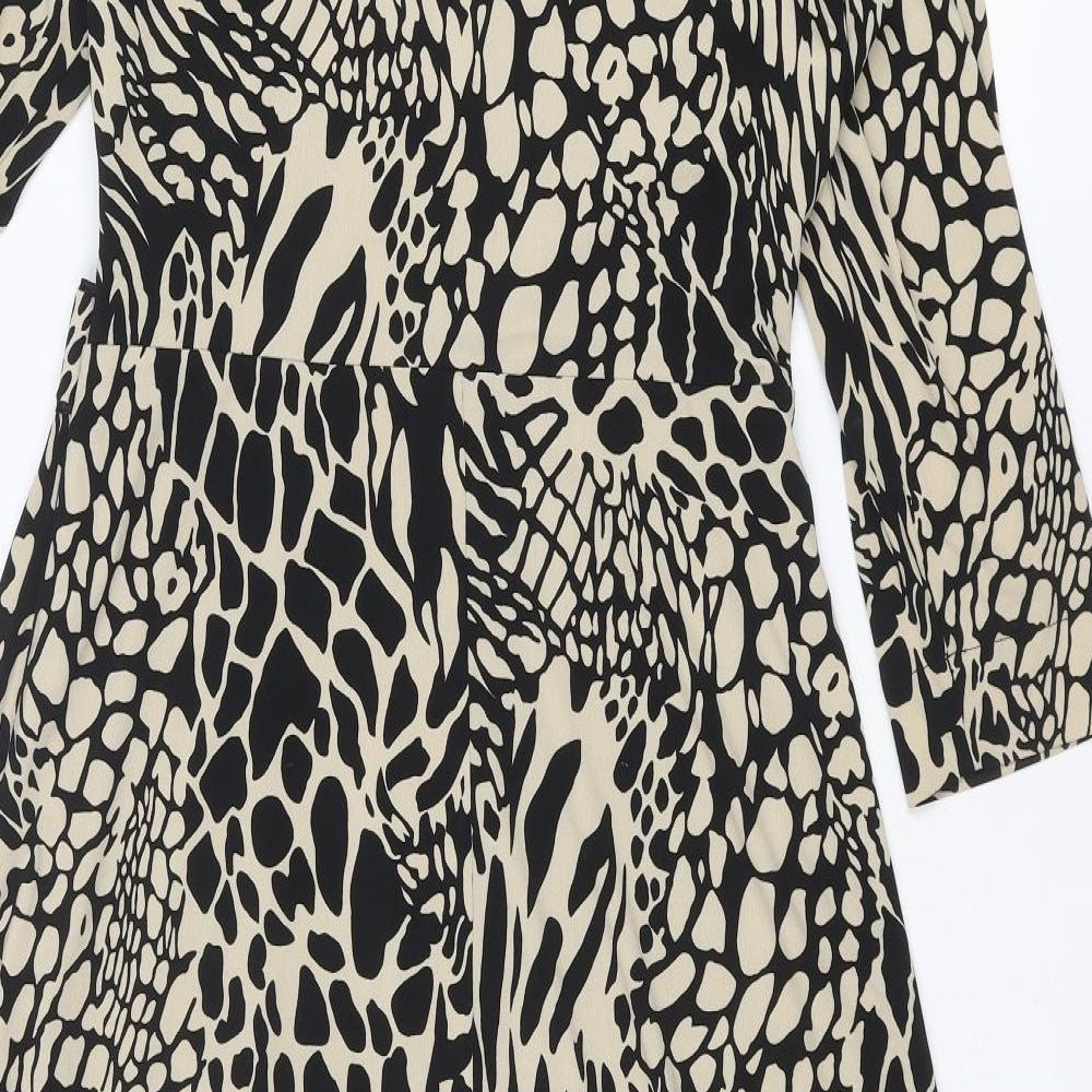 Viyella Womens Black Geometric Polyester A-Line Size 12 V-Neck Zip