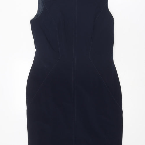 Marks and Spencer Womens Blue Polyester Shift Size 12 Round Neck Zip