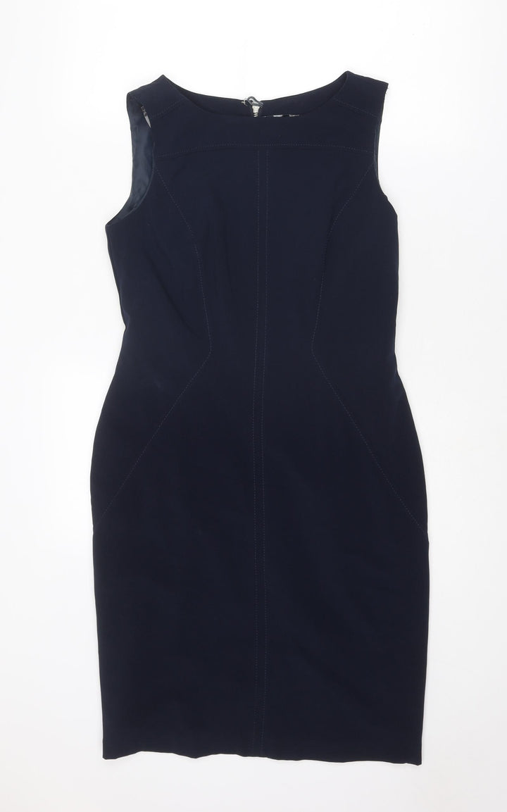 Marks and Spencer Womens Blue Polyester Shift Size 12 Round Neck Zip