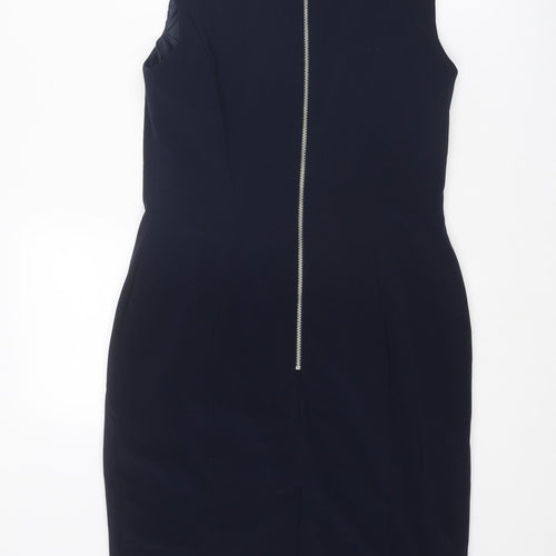 Marks and Spencer Womens Blue Polyester Shift Size 12 Round Neck Zip
