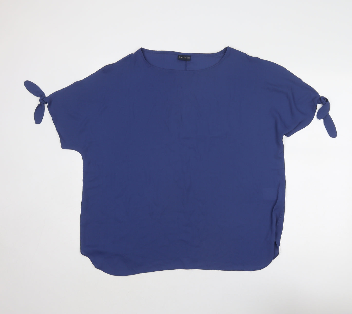 Get in On Womens Blue Polyester Basic Blouse Size 20 Boat Neck - Tie Sleeve Detail