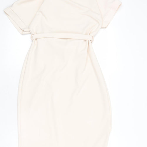 Boohoo Womens Pink Polyester Shift Size 12 V-Neck Button