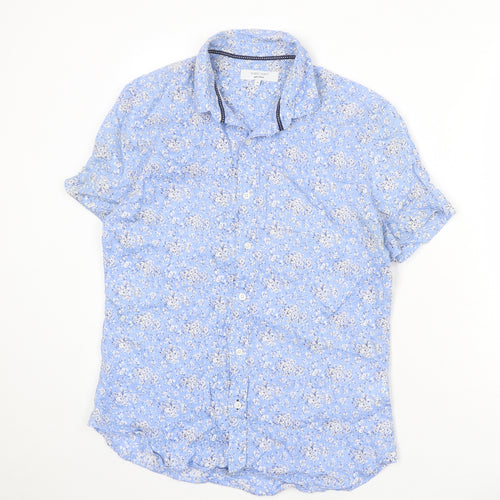 Nigel Hall Womens Blue Floral Linen Basic Button-Up Size M Collared