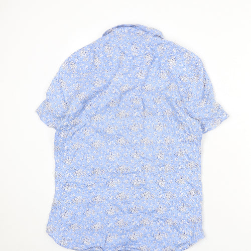 Nigel Hall Womens Blue Floral Linen Basic Button-Up Size M Collared