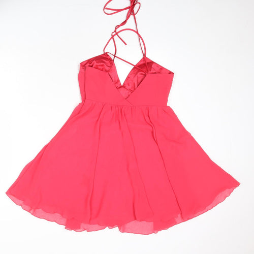 Lipsy Womens Pink Polyester Fit & Flare Size 10 V-Neck Zip