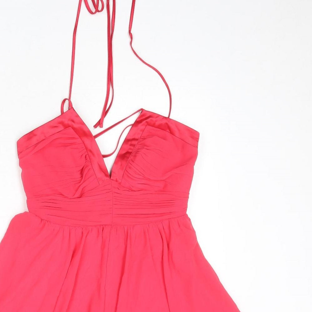 Lipsy Womens Pink Polyester Fit & Flare Size 10 V-Neck Zip