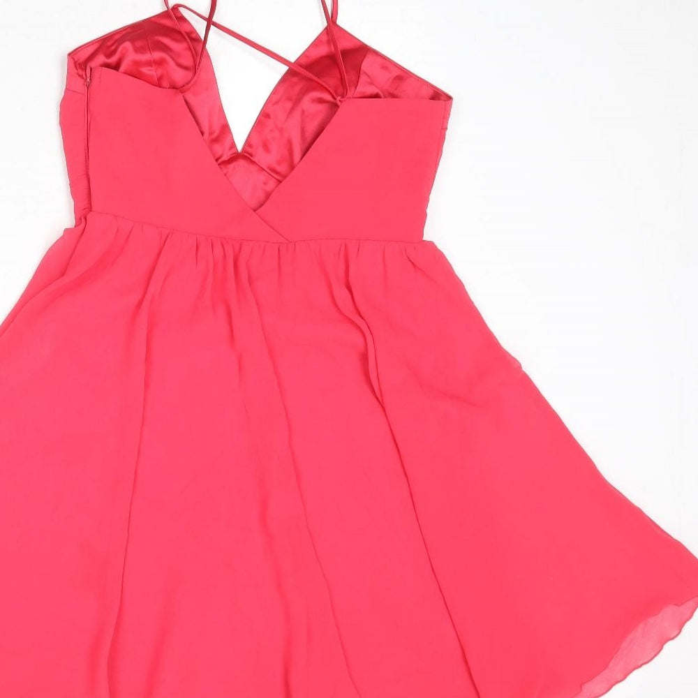 Lipsy Womens Pink Polyester Fit & Flare Size 10 V-Neck Zip