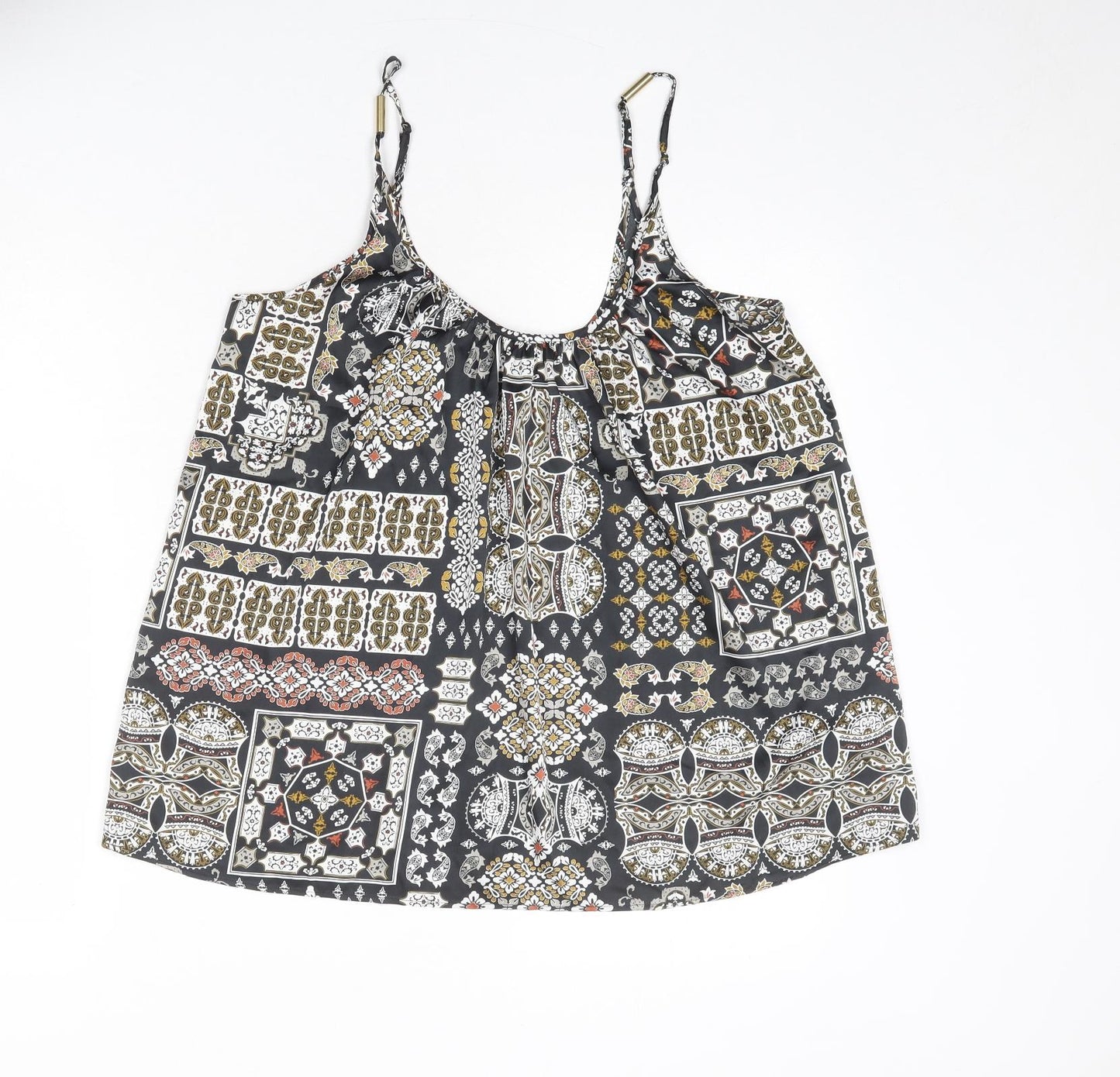 NEXT Womens Black Geometric Polyester Basic Tank Size 14 Round Neck