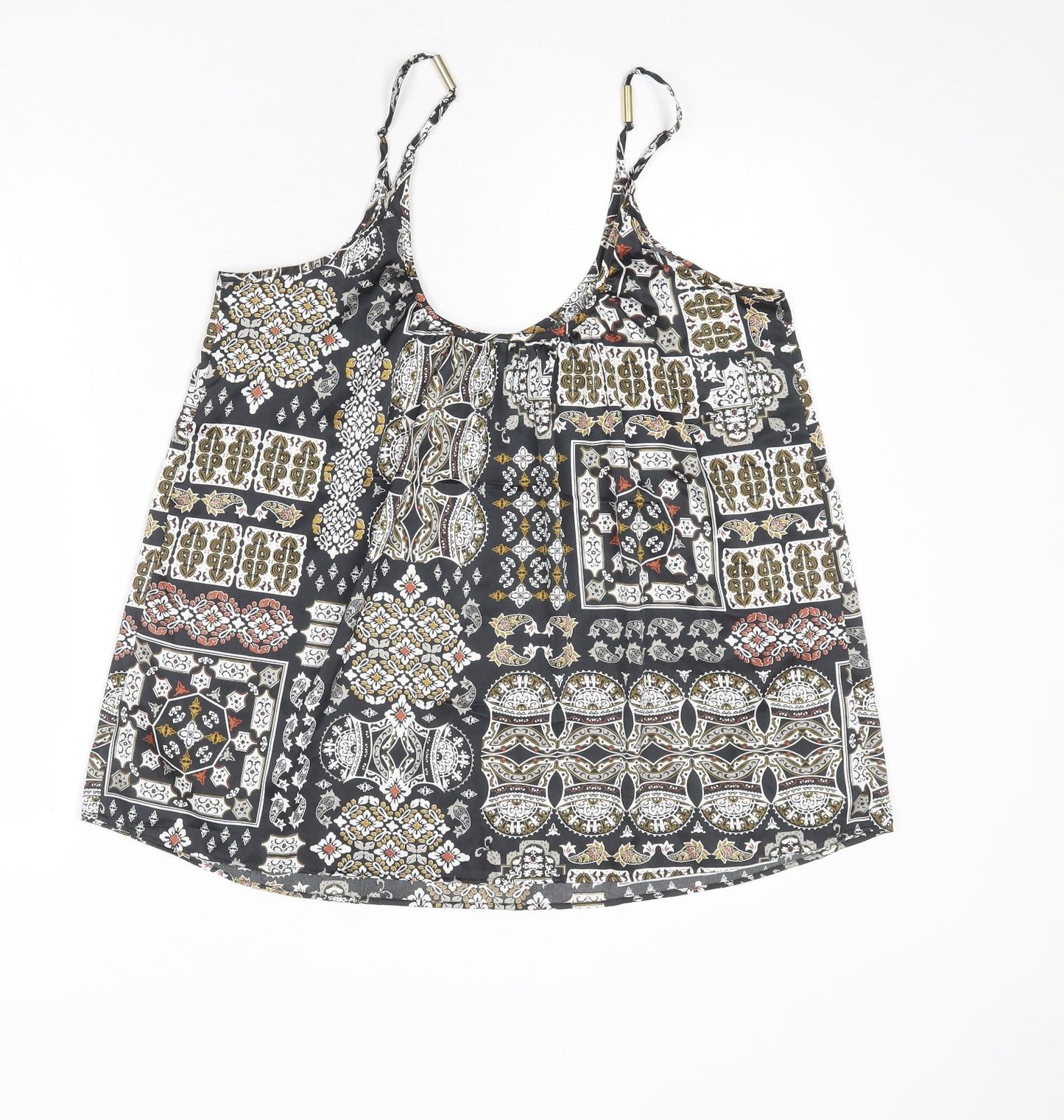 NEXT Womens Black Geometric Polyester Basic Tank Size 14 Round Neck