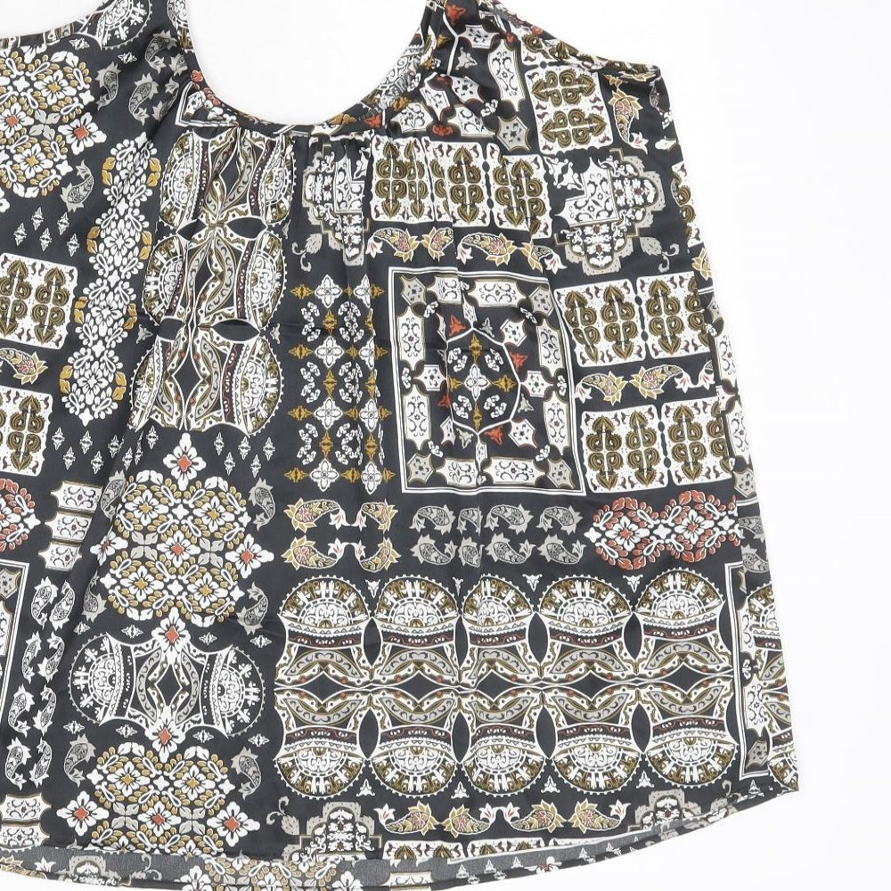 NEXT Womens Black Geometric Polyester Basic Tank Size 14 Round Neck