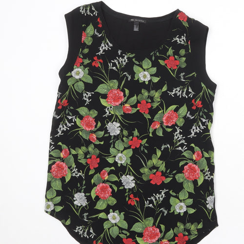 Mango Womens Black Floral Polyester Basic Tank Size 8 Scoop Neck