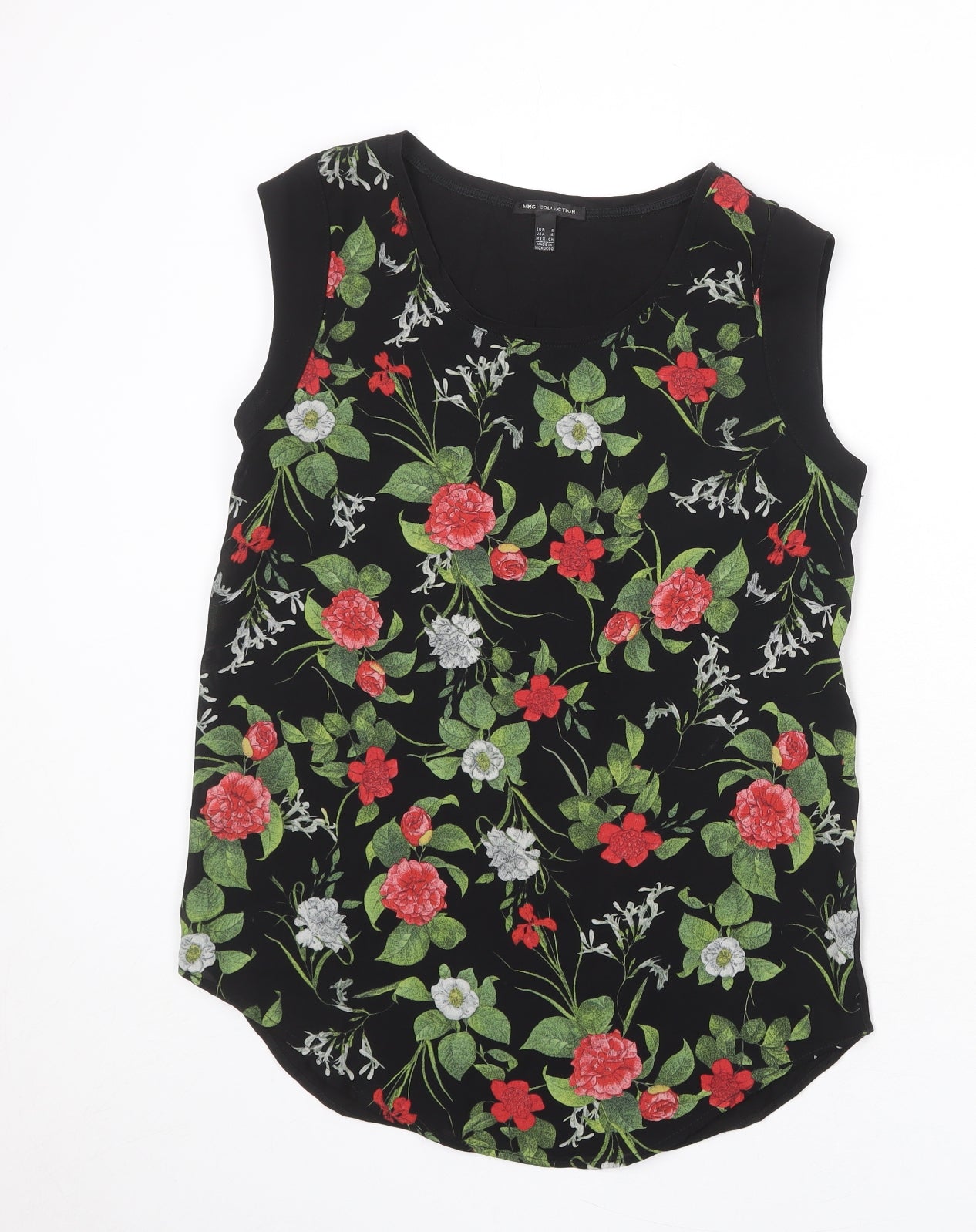 Mango Womens Black Floral Polyester Basic Tank Size 8 Scoop Neck