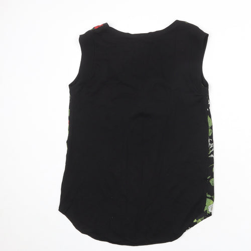 Mango Womens Black Floral Polyester Basic Tank Size 8 Scoop Neck