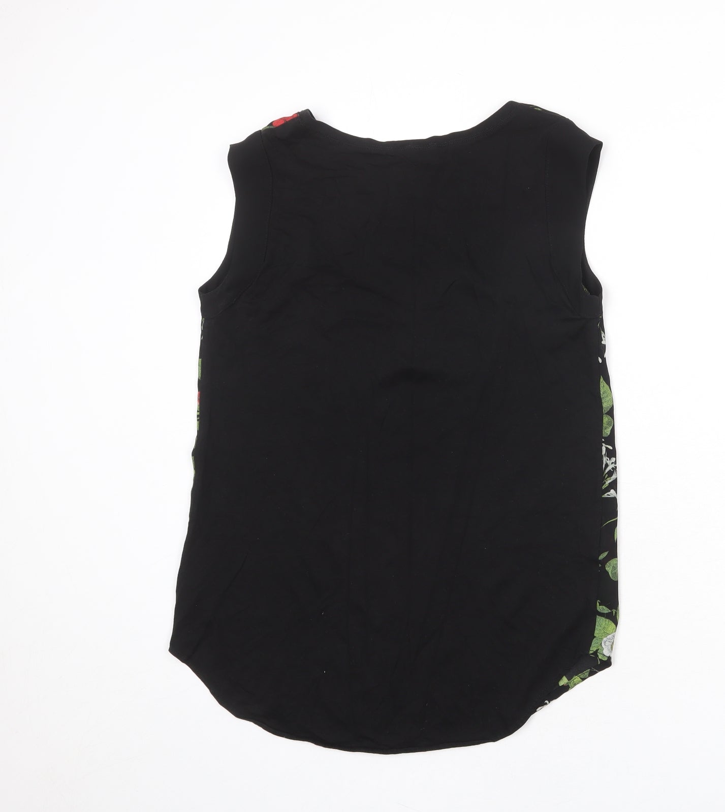 Mango Womens Black Floral Polyester Basic Tank Size 8 Scoop Neck