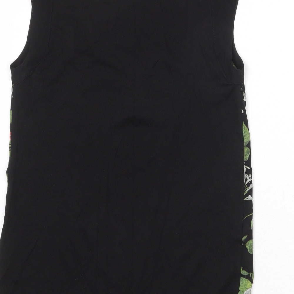 Mango Womens Black Floral Polyester Basic Tank Size 8 Scoop Neck