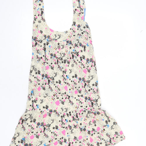 Miss Selfridge Womens Beige Geometric 100% Cotton Tank Dress Size 8 Scoop Neck Pullover