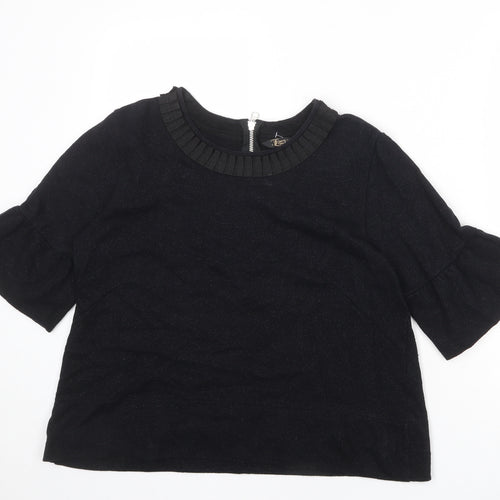 French Connection Womens Black Cotton Basic T-Shirt Size 2XL Round Neck