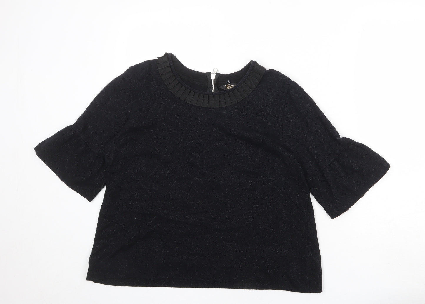 French Connection Womens Black Cotton Basic T-Shirt Size 2XL Round Neck