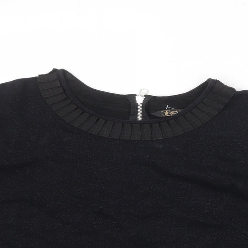 French Connection Womens Black Cotton Basic T-Shirt Size 2XL Round Neck
