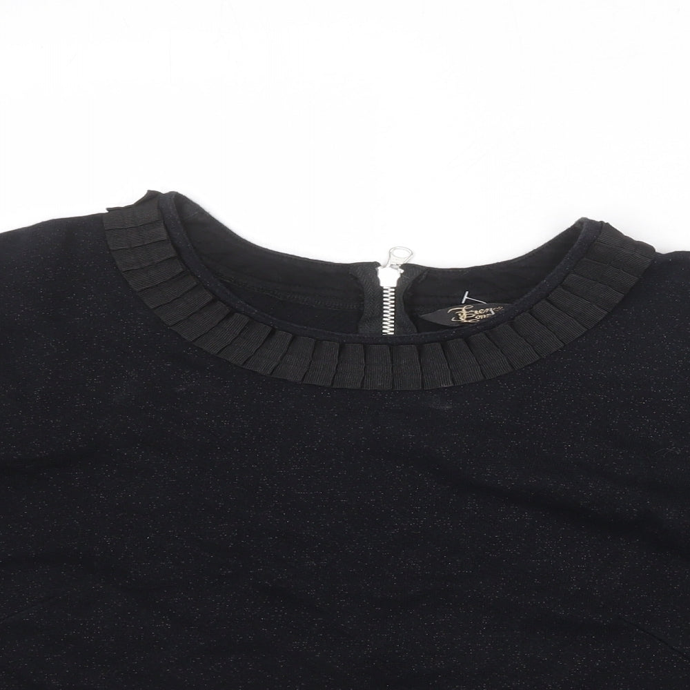 French Connection Womens Black Cotton Basic T-Shirt Size 2XL Round Neck