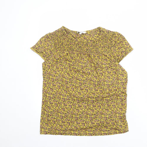 NEXT Womens Green Floral 100% Cotton Basic T-Shirt Size 10 Round Neck