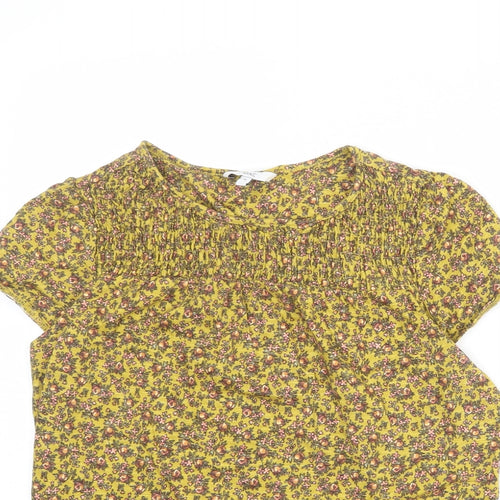 NEXT Womens Green Floral 100% Cotton Basic T-Shirt Size 10 Round Neck