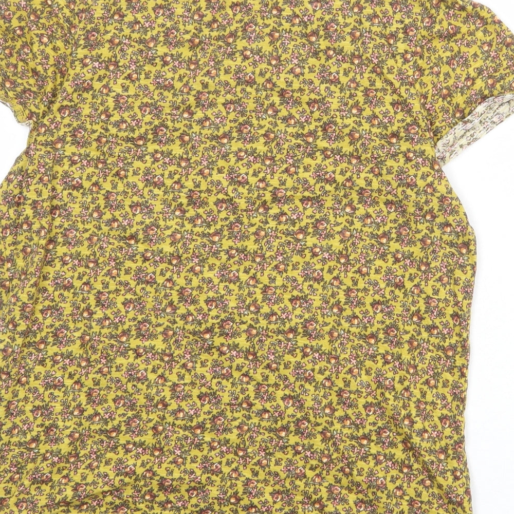 NEXT Womens Green Floral 100% Cotton Basic T-Shirt Size 10 Round Neck