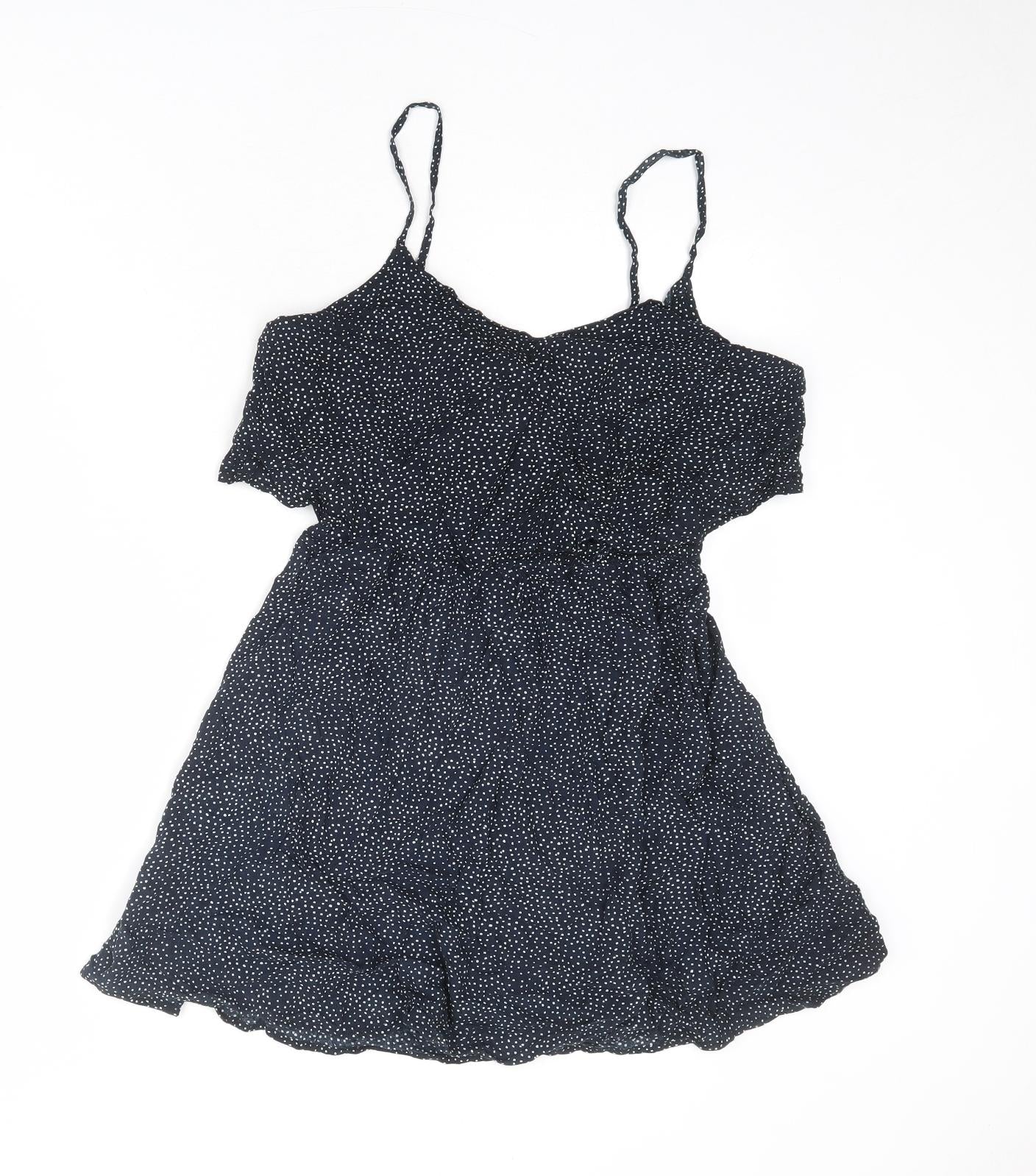 Divided by H&M Womens Blue Polka Dot Viscose Slip Dress Size 12 V-Neck Pullover - Cold shoulder