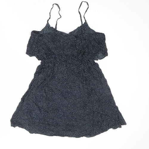 Divided by H&M Womens Blue Polka Dot Viscose Slip Dress Size 12 V-Neck Pullover - Cold shoulder