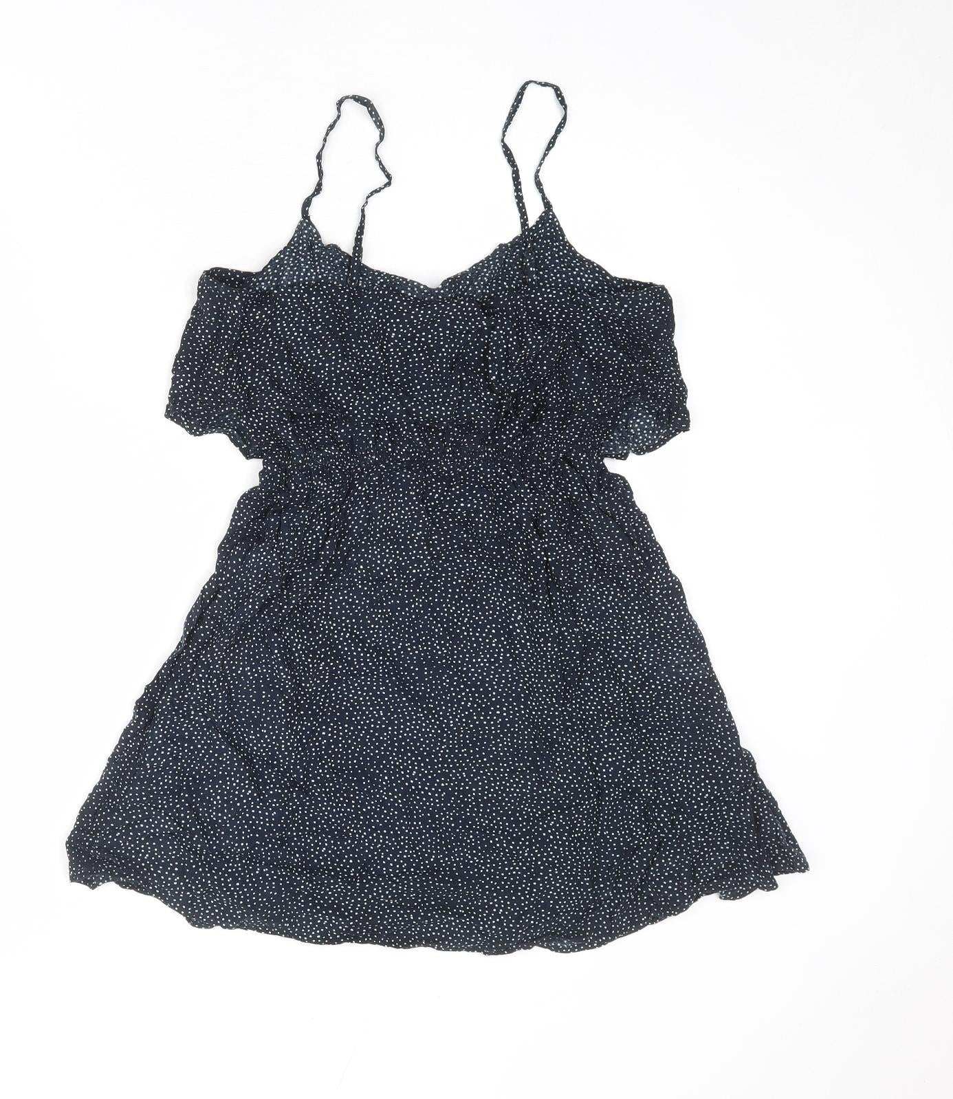 Divided by H&M Womens Blue Polka Dot Viscose Slip Dress Size 12 V-Neck Pullover - Cold shoulder