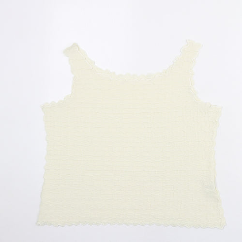 Chanti Womens Ivory Polyester Basic Tank Size L Round Neck