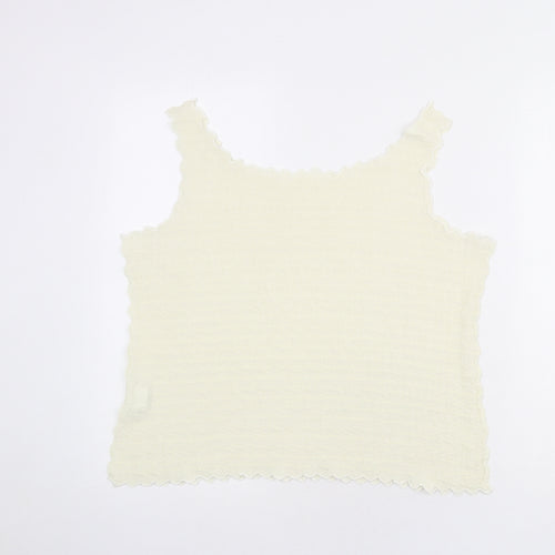 Chanti Womens Ivory Polyester Basic Tank Size L Round Neck